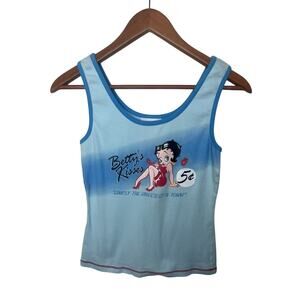 Vintage Betty Boop Sweet Kisses Simply The Best In Town Tank Top Sz Small Blue